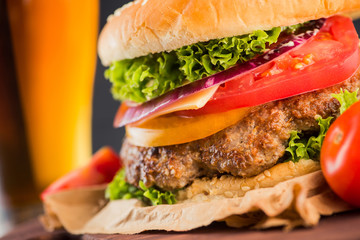 Classic burger with tomato and beef