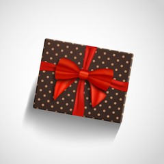 Illustration of Vector Gift Box with Red Ribbon Isolated. Realistic Vector Present in Gift Packaging. Greeting Card Template