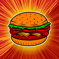 Burger illustration isolated on white background.