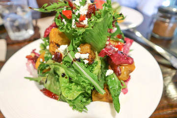 vegetable salad with almond and feta