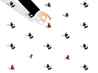 isometric illustration vector of recruitment design concept, business man choosing office worker from group of business people.