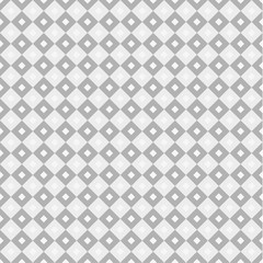 Seamless swatch - square or rhombus ornaments in diagonal way and muted shades of grey with white squares in center of each one, greyscale, monochrome