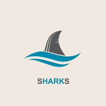 icon of angry shark fin with sea waves