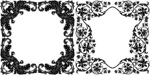 Set of vintage border frame engraving with retro ornament pattern in antique baroque style decorative design. Vector