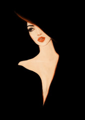 Beautiful woman in black dress. Fashion illustration. Watercolor painting
