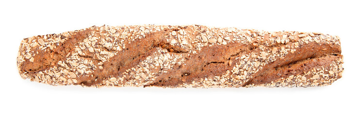 Tasty loaf of bread on white background