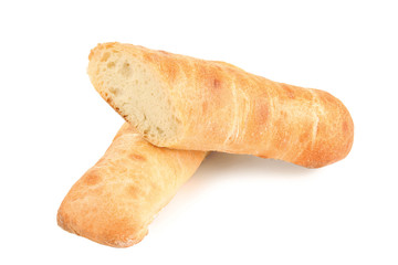 Tasty loaf of bread on white background