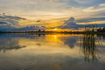 sky at sunset on the lake