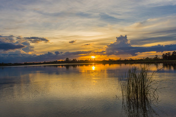 sky at sunset on the lake