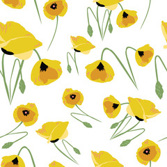 Yellow poppies seamless pattern
