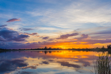 sky at sunset on the lake