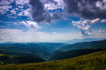 Background landscape with Ukrainian Carpathian Mountains in the Pylypets