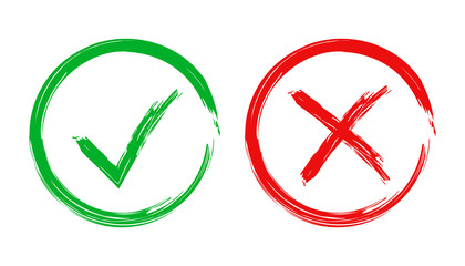 Check marks tick and cross icon. Vector illustration on white background. Business concept yes and no checkmark pictogram.