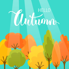 hello autumn fall colorful cartoon park trees background
