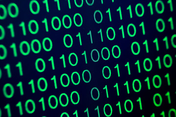 Binary code green blue digital color on black background with zoom effect for graphic design