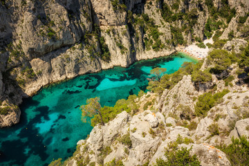 Fototapeta na wymiar A beach in the calanque (Creek) of En-Vau between Marseille and Cassis, Provence, France