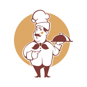 happy cartoon chef, vector illustration for your logo, emblem, lable, sign