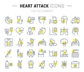 Set Vector Flat Line Icons Heart Attack