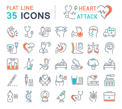 Set Vector Flat Line Icons Heart Attack