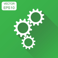 Gear icon. Business concept cogwheel gear pictogram. Vector illustration on green background with long shadow.