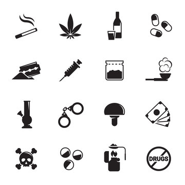 Drug icons, mono vector symbols