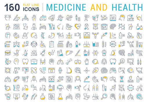 Set Vector Flat Line Icons Medecine and Health