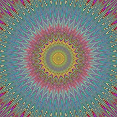 Psychedelic mandala explosion fractal background - round kaleidoscope vector pattern design from curved stars