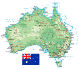 Australia - detailed topographic map - illustration - obrazy, fototapety, plakaty