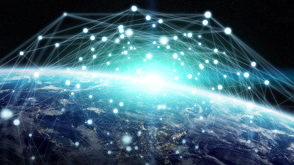 Fototapeta premium Global network and datas exchanges over the planet Earth 3D rendering