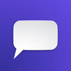 Vector illustration. Comic speech bubble for talk at rectangular shape in paper version. Empty shape in flat style for chat dialogs. Isolated on violet background 