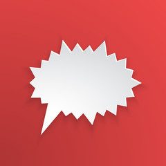 Vector illustration. Comic speech bubble for scream at prickly shape in paper version. Empty shape in flat style for chat dialogs. Isolated on red background
