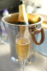 champagne on ice and filled into a crystal glass