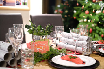 christmas table set for dinner 