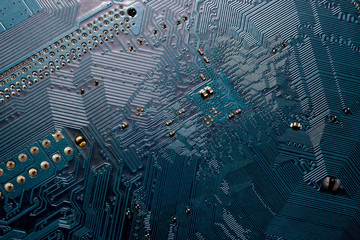 Blue PCB - Backside of a ATX Motherboard