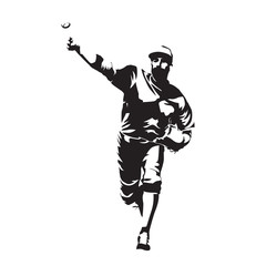 Pitcher throwing ball, baseball player, abstract vector silhouette