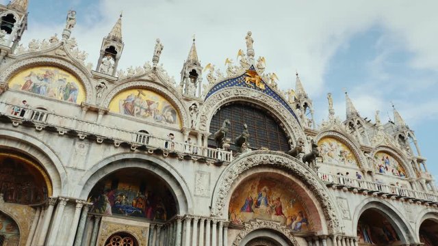 The facade of St. Mark's Cathedral in Venice next to the Doge's Palace. Popular place among tourists