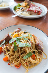 pork pasta with red chili