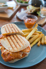 grilled chicken sandwich with french fries
