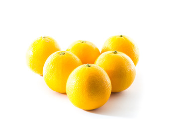 Six orange isolated on white background. Tropical fruit. Front view