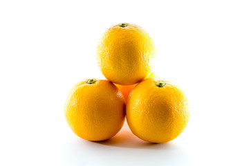 Four orange isolated on white background. Tropical fruit. Front view