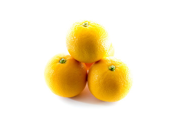 Four orange isolated on white background. Tropical fruit. Front view