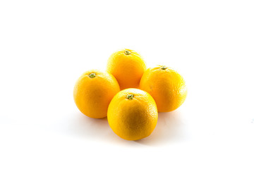 Four orange isolated on white background. Tropical fruit. Front view