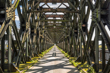 Old railway bridge over Vistula river in Tczew, Poland