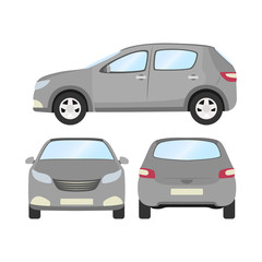 Car vector template on white background. Business hatchback isolated. grey hatchback flat style. front side back view