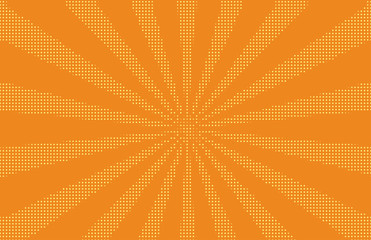 Halftone dotted background. Pop art style. Pattern with circles, dots. Radiating from the center starburst, sun burst rays, lines. Backdrop, design for web banners, Wallpaper,sites Vector illustration
