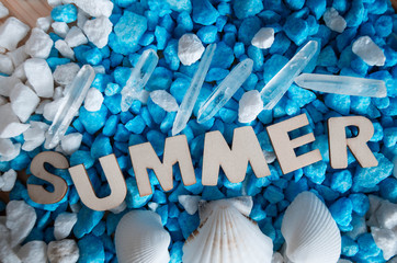 word summer made with wooden letters. Wooden illustration blackground - 167663772