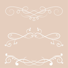 Ornamental classic dividers. White decorative elements for invitations and cards on beige background