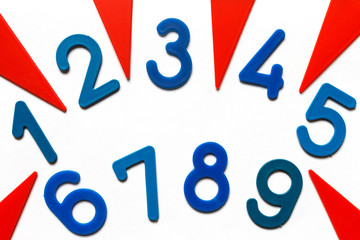 Figures and figures of triangles for studying mathematical accounts on a light background with copy space flat view