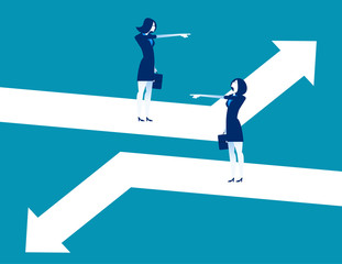 Direction. Business person pointing to different direction. Concept business vector illustration.