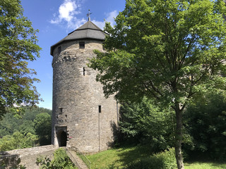 Fototapeta na wymiar Tower on a hill in Monschau